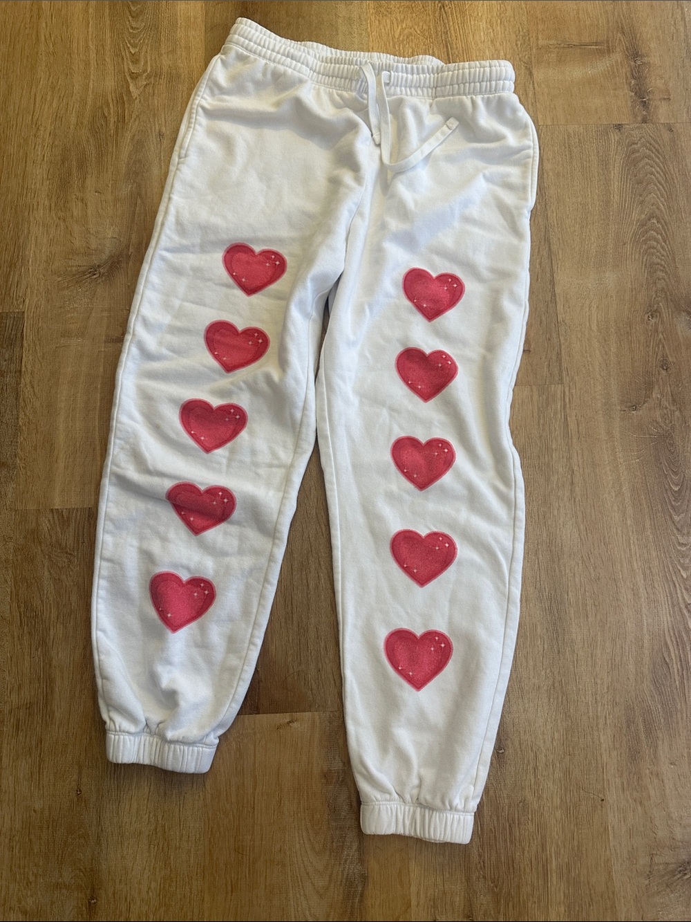 bp White Sweatpants with Pink Heart Appliqués